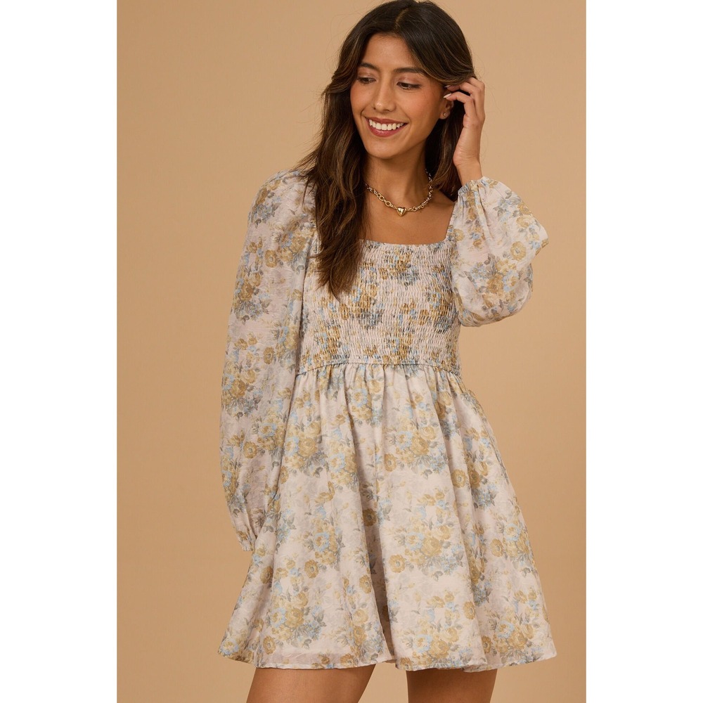 Altard State Rylan Floral Babydoll Dress NWT Med Smocked Puff Sleeve Coquette
